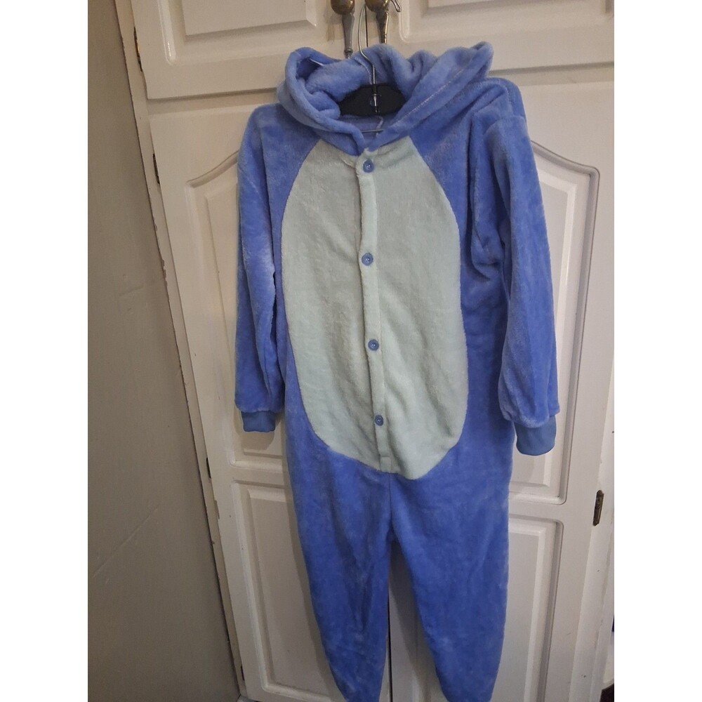 Stitch Costume Kids Size 7/8 Years Blue Fleece Hooded One Piece - Picture 3 of 7